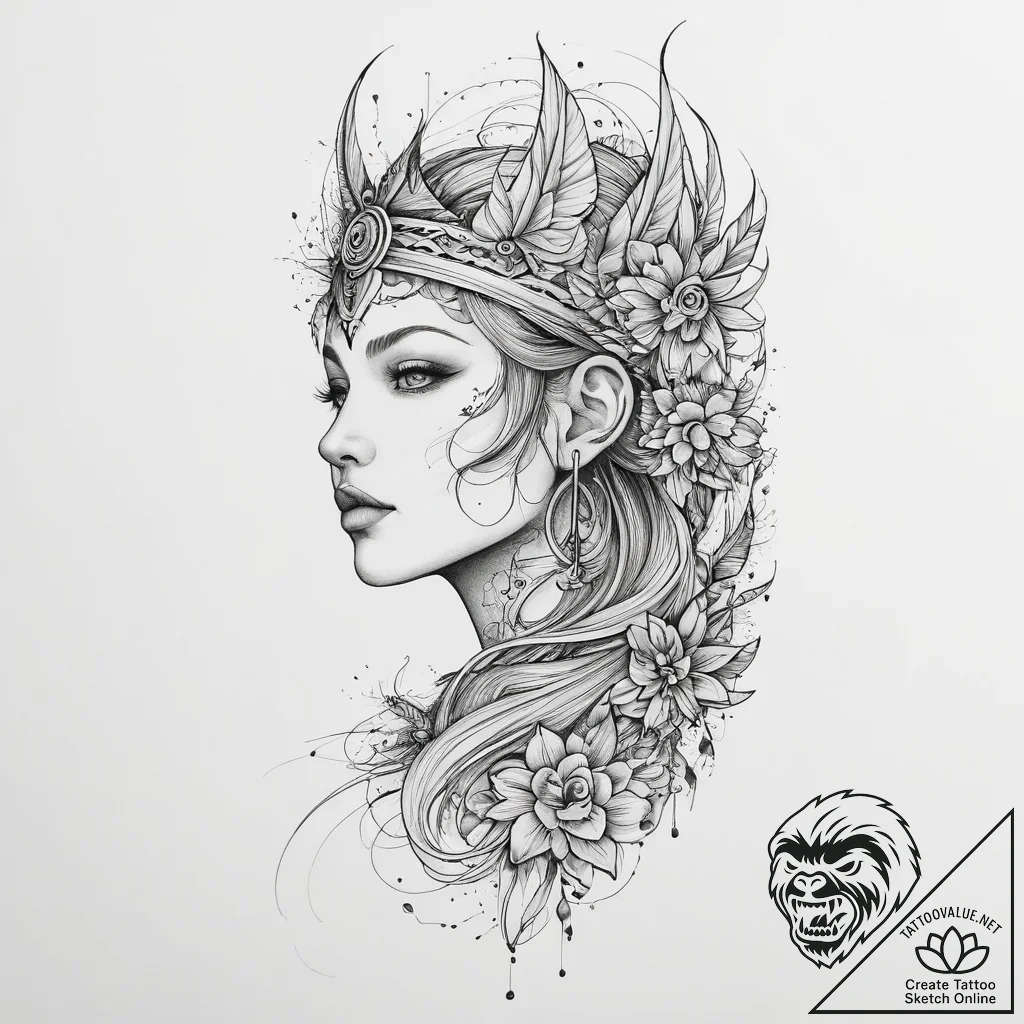 Tattoo sketch mystical person, concept art fo... - tattoo sketch (№1759588360_0, 04.10.2025 14:32) — tattoovalue.net