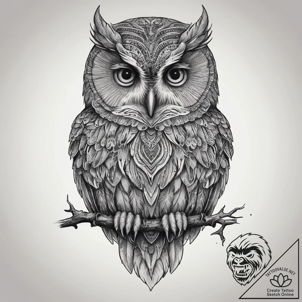Tattoo sketch great gray owl, concept art for... - tattoo sketch (№1759588794_0, 04.10.2025 14:39) — tattoovalue.net