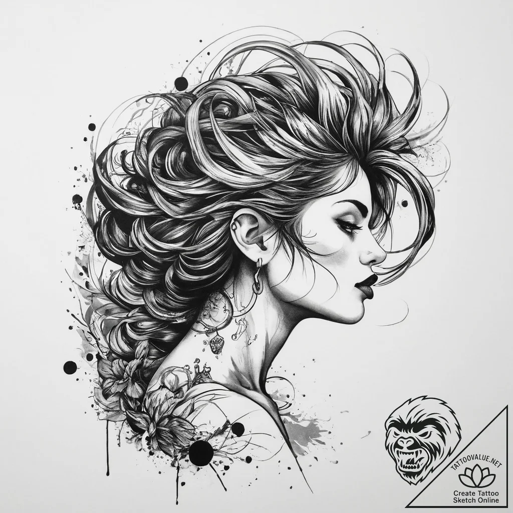 Tattoo sketch siren hair, tattoo sketch desig... - tattoo sketch (№1759589887_0, 04.10.2025 14:58) — tattoovalue.net