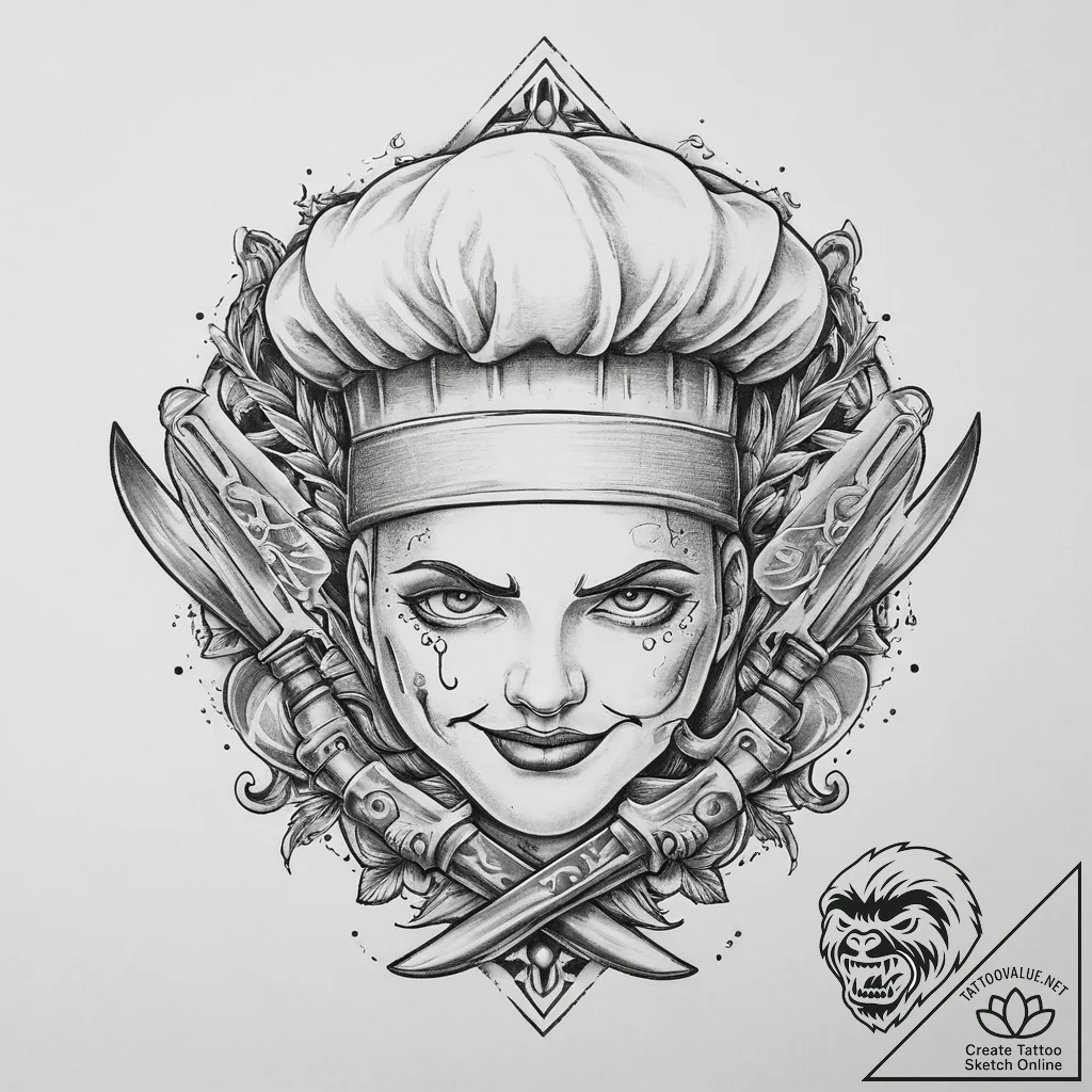 Tattoo sketch cooking chef's hat and knife, t... - tattoo sketch (№1759593595_0, 04.10.2025 15:59) — tattoovalue.net