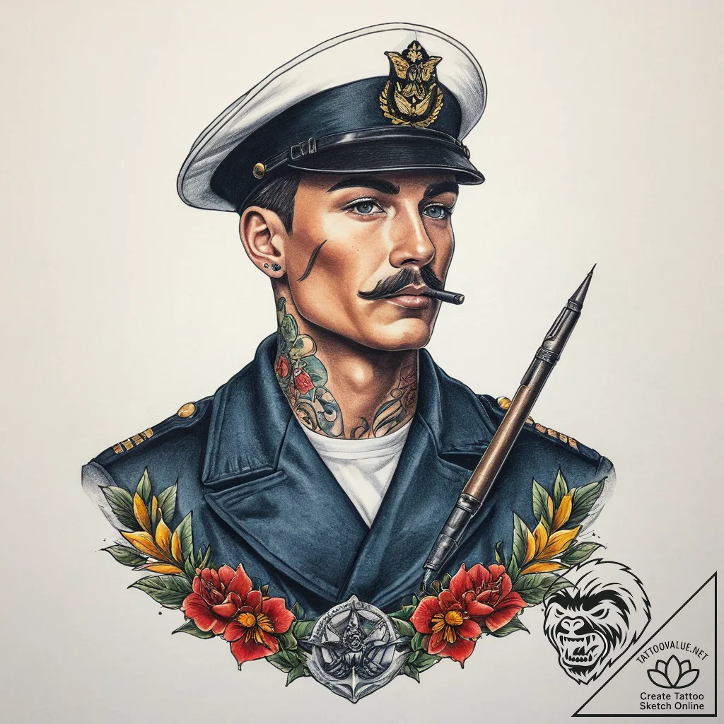 Tattoo sketch soldier with a pen, artistic ta... - tattoo sketch (№1759595545_0, 04.10.2025 16:32) — tattoovalue.net