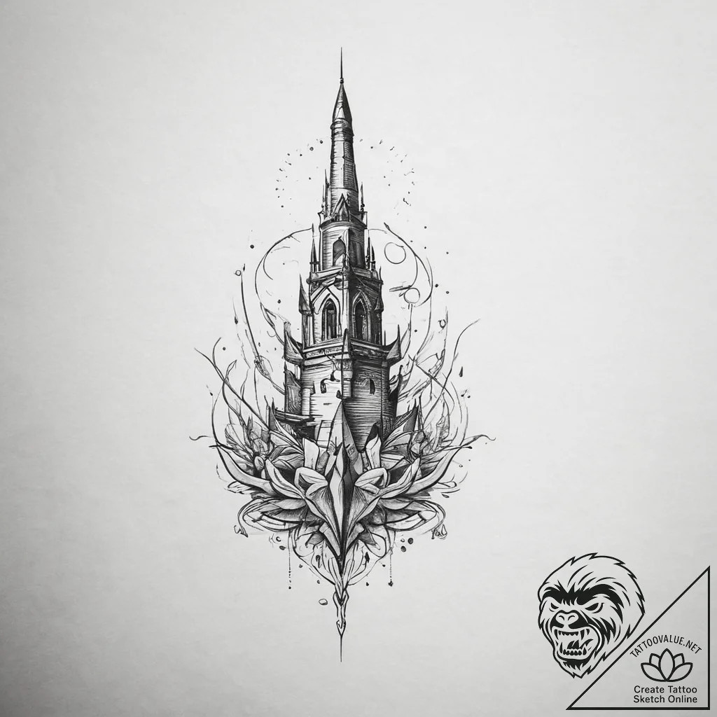 Tattoo sketch spire, tattoo sketch design, mi... - tattoo sketch (№1759596195_0, 04.10.2025 16:43) — tattoovalue.net