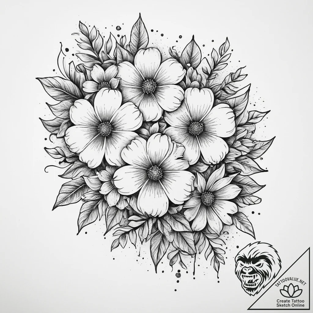 цветы, ink illustration for tattoo, black out... - tattoo sketch (№1759599045_0, 04.10.2025 17:30) — tattoovalue.net