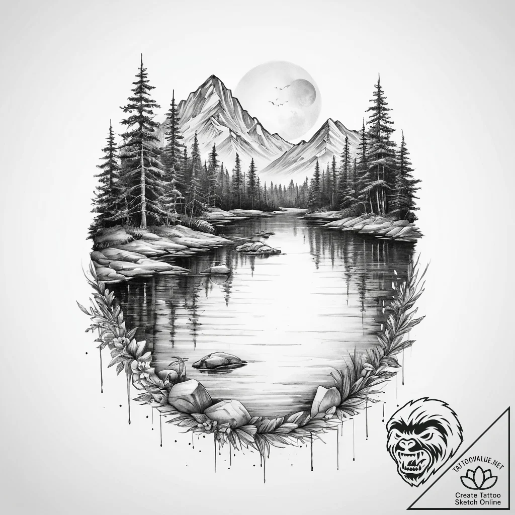 Tattoo sketch озеро - tattoo sketch (№1759599264_0, 04.10.2025 17:34) — tattoovalue.net