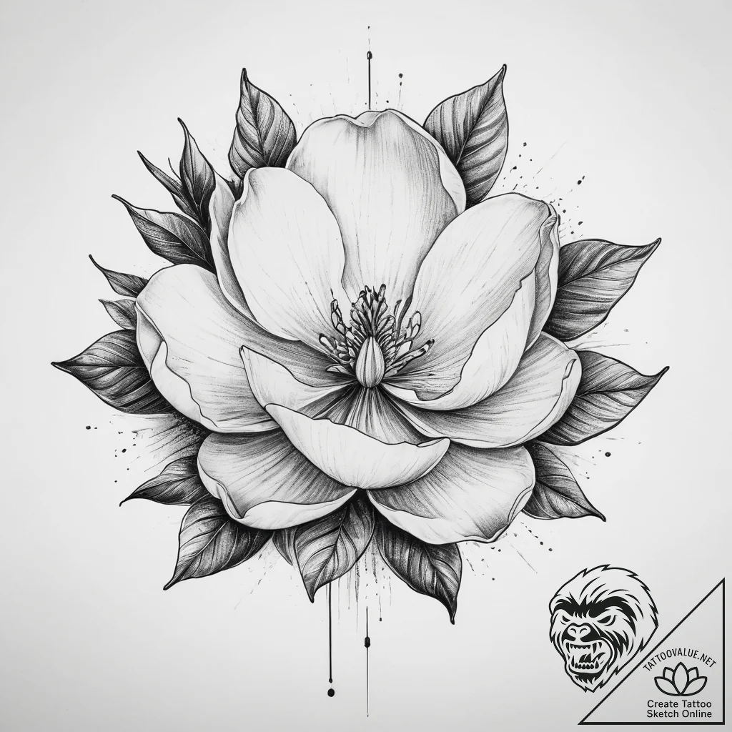 Tattoo sketch magnolia blossom, concept art f... - tattoo sketch (№1759600135_0, 04.10.2025 17:48) — tattoovalue.net
