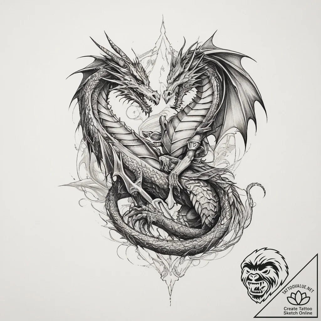 Tattoo sketch dragon with a knight, concept a... - tattoo sketch (№1759601010_0, 04.10.2025 18:03) — tattoovalue.net