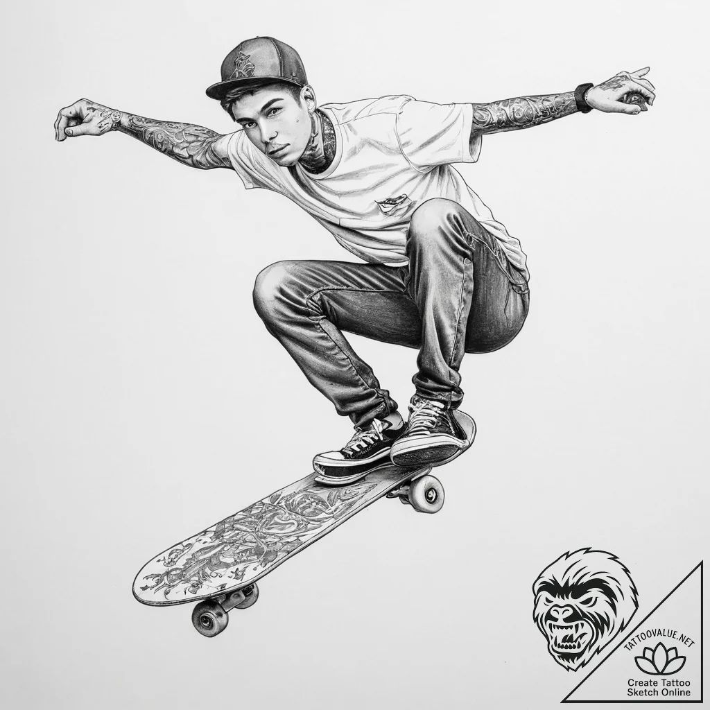 Tattoo sketch skateboarding a skateboard - tattoo sketch (№1759601890_0, 04.10.2025 18:18) — tattoovalue.net
