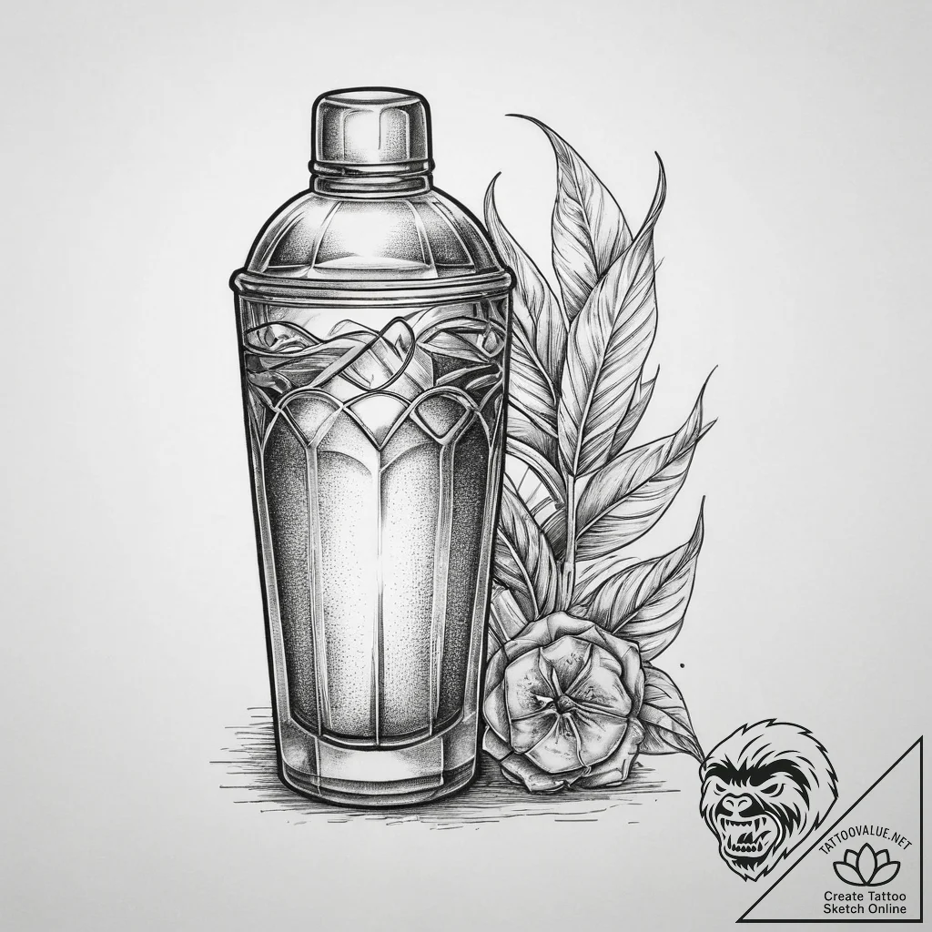 Tattoo sketch bartender cocktail shaker and g... - tattoo sketch (№1759603641_0, 04.10.2025 18:47) — tattoovalue.net