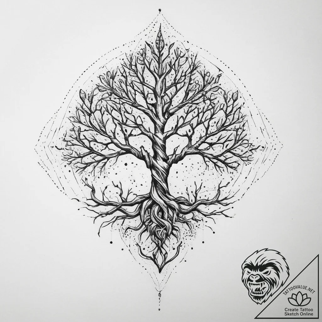 Tattoo sketch cosmic root, concept art for ta... - tattoo sketch (№1759604510_0, 04.10.2025 19:01) — tattoovalue.net