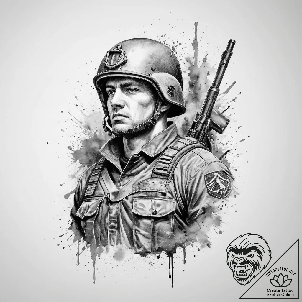 Tattoo sketch soldier with a blasphemer, tatt... - tattoo sketch (№1759606265_0, 04.10.2025 19:31) — tattoovalue.net