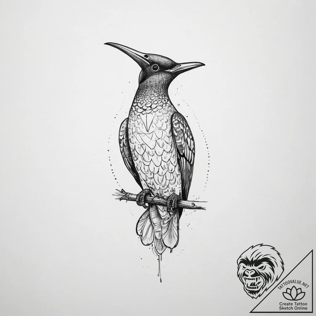 Tattoo sketch murre, tattoo line art, on a cl... - tattoo sketch (№1759606706_0, 04.10.2025 19:38) — tattoovalue.net