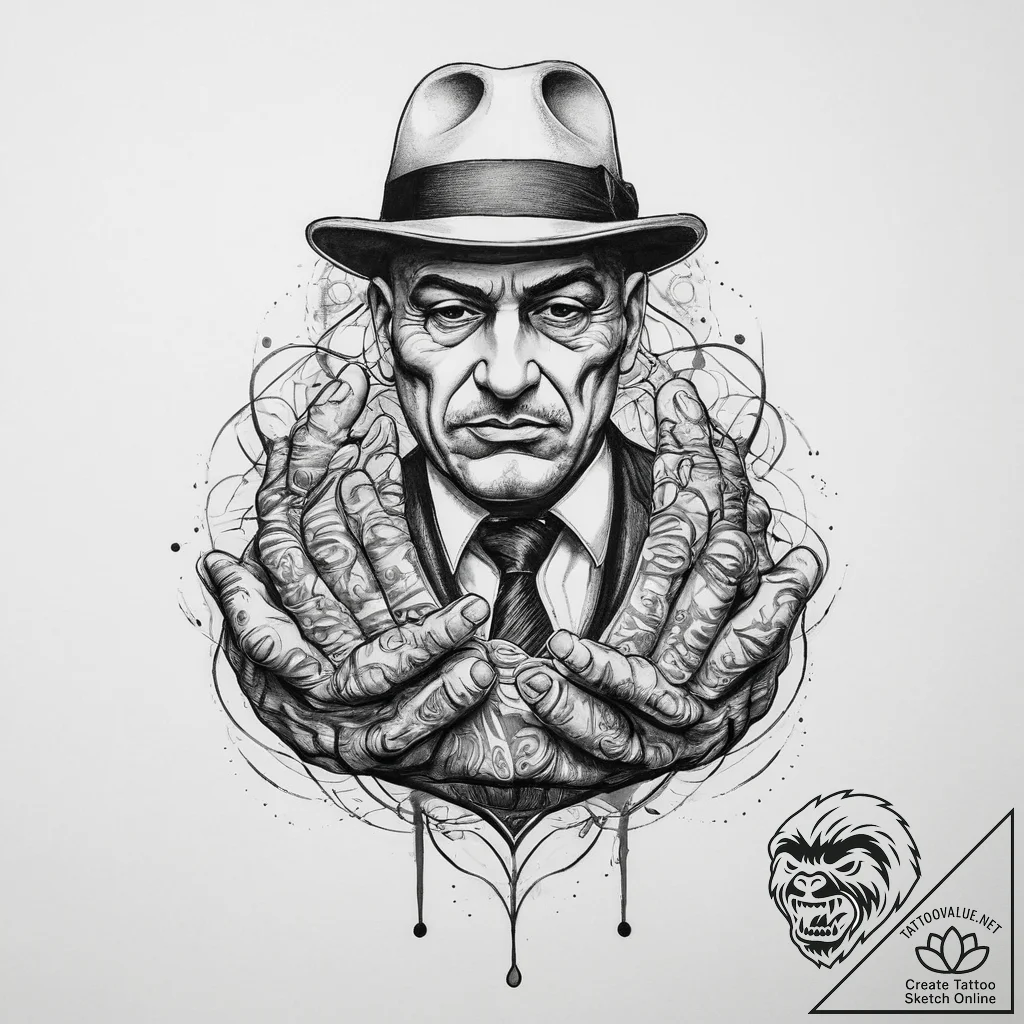 Tattoo sketch hands with a mobster, concept a... - tattoo sketch (№1759607153_0, 04.10.2025 19:45) — tattoovalue.net