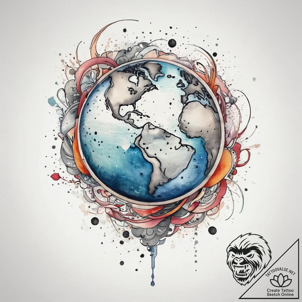 Tattoo sketch globe, tattoo line art, soft wh... - tattoo sketch (№1759607588_0, 04.10.2025 19:53) — tattoovalue.net
