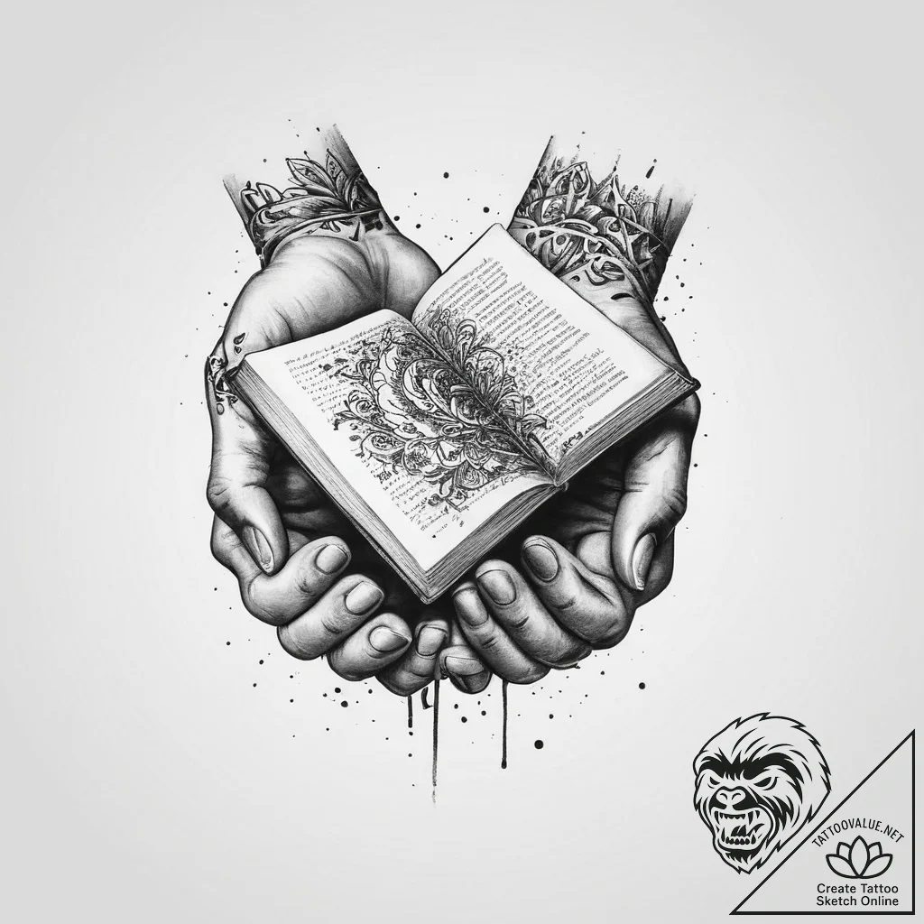 Tattoo sketch hands with a book, tattoo drawi... - tattoo sketch (№1759608895_0, 04.10.2025 20:14) — tattoovalue.net