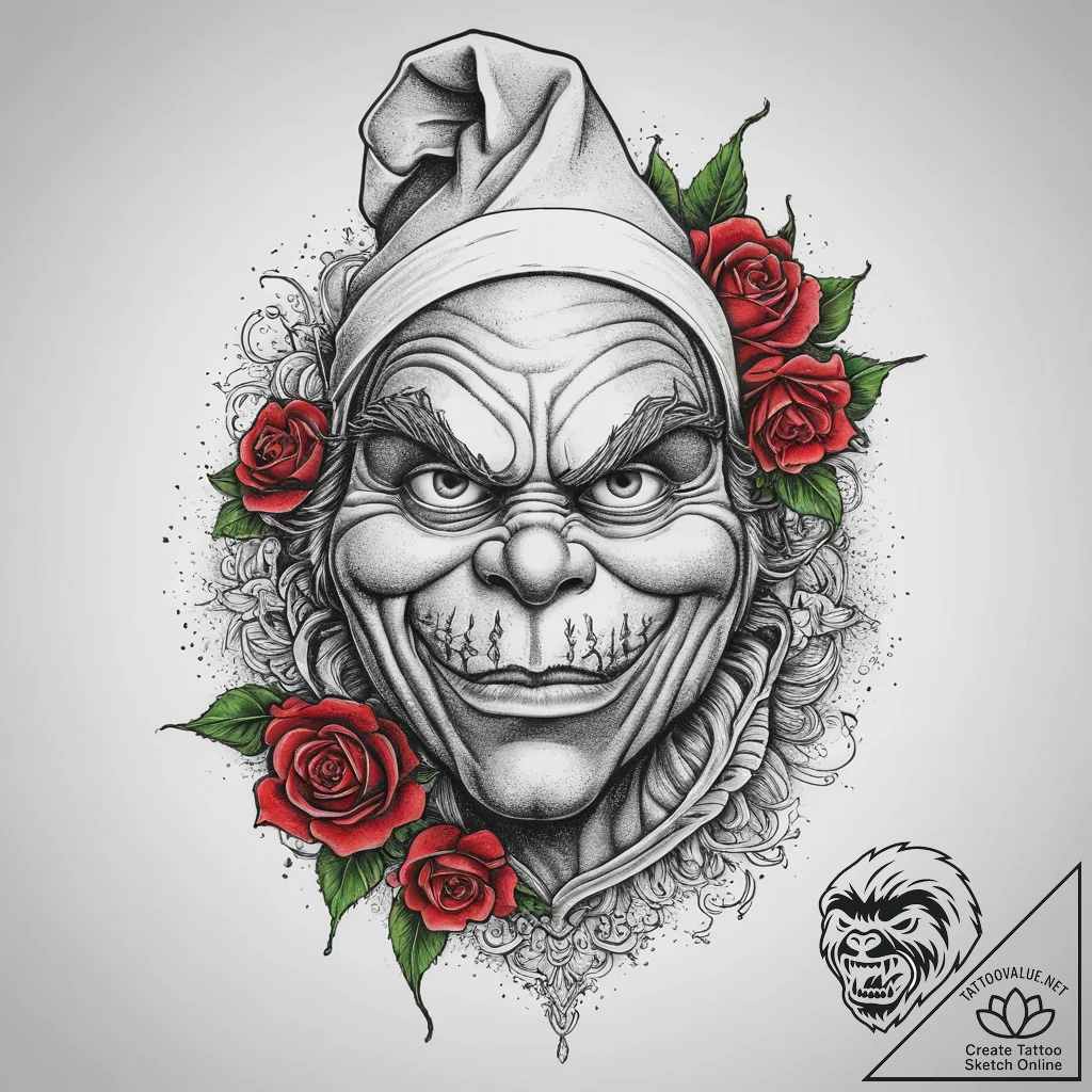 Tattoo sketch the grinch with a feather, tatt... - tattoo sketch (№1759610430_0, 04.10.2025 20:40) — tattoovalue.net
