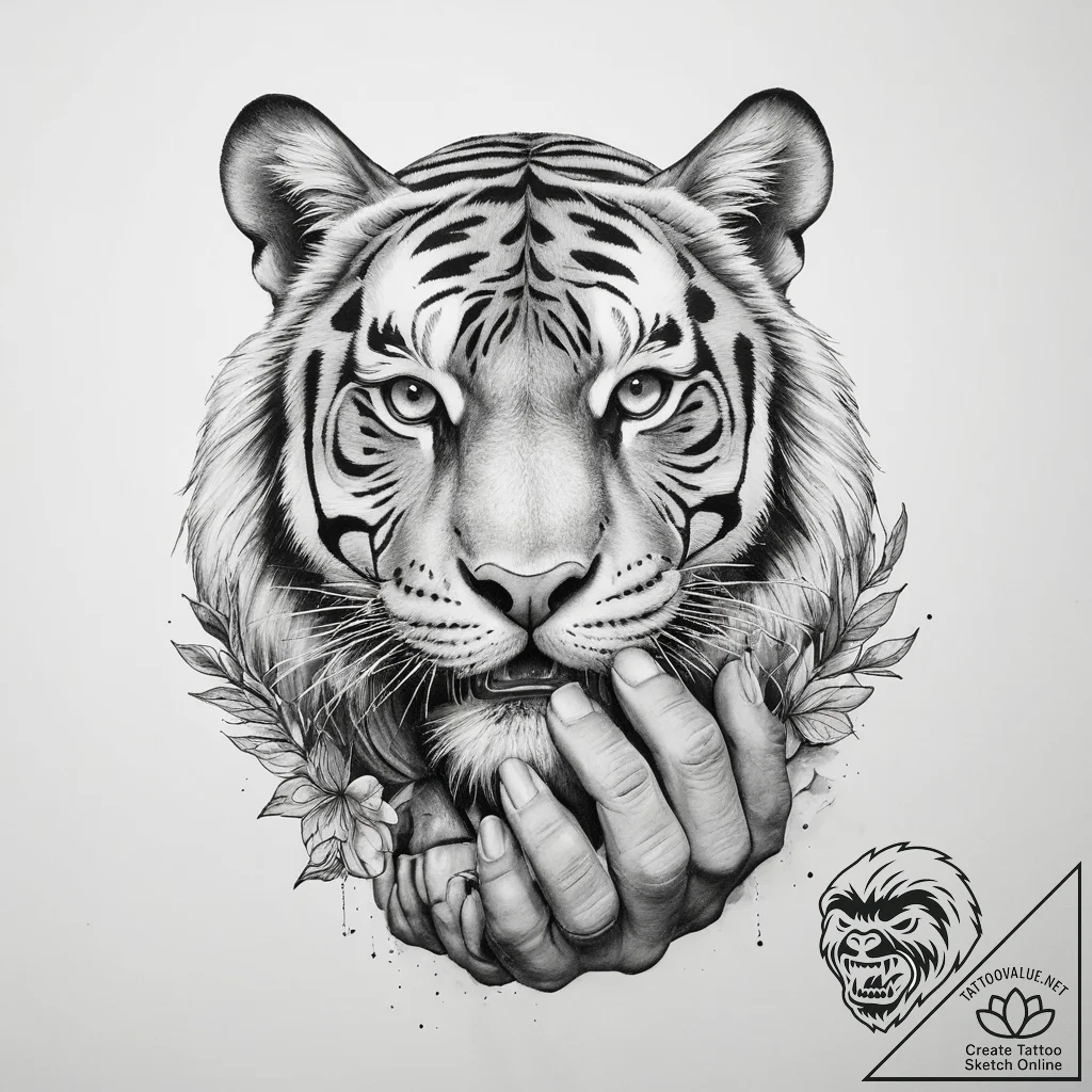 Tattoo sketch hands with a tiger - tattoo sketch (№1759610873_0, 04.10.2025 20:47) — tattoovalue.net