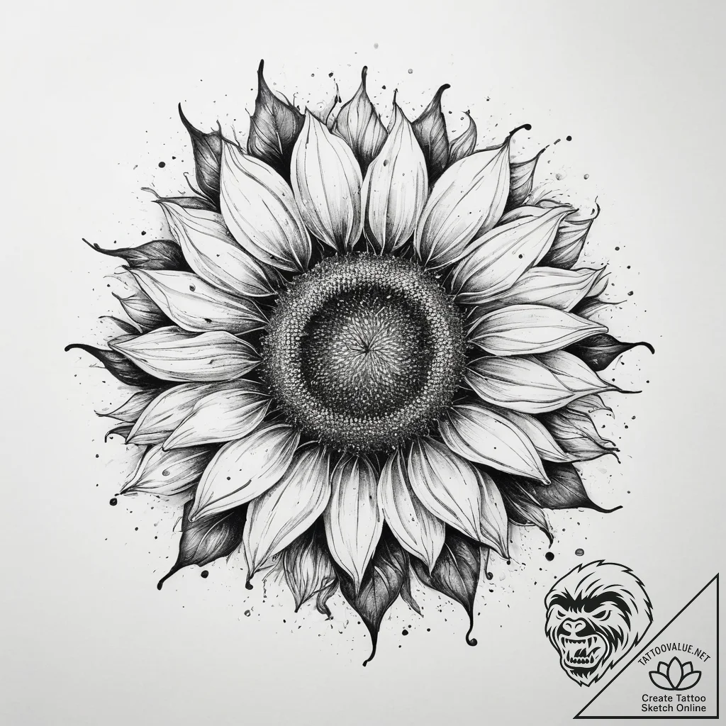 Tattoo sketch sunflower, tattoo line art, wat... - tattoo sketch (№1759615524_0, 04.10.2025 22:05) — tattoovalue.net
