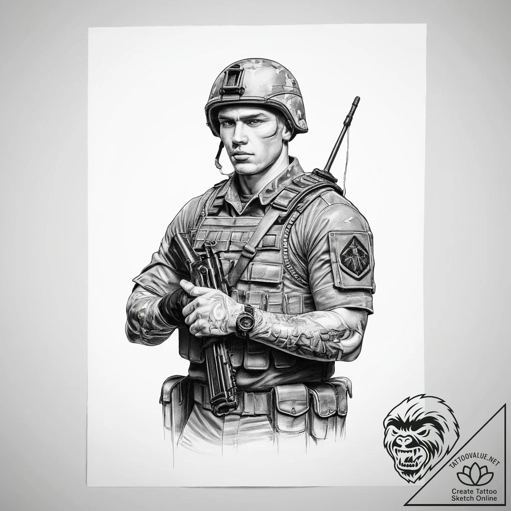 Tattoo sketch soldier with a paper - tattoo sketch (№1759617960_0, 04.10.2025 22:46) — tattoovalue.net