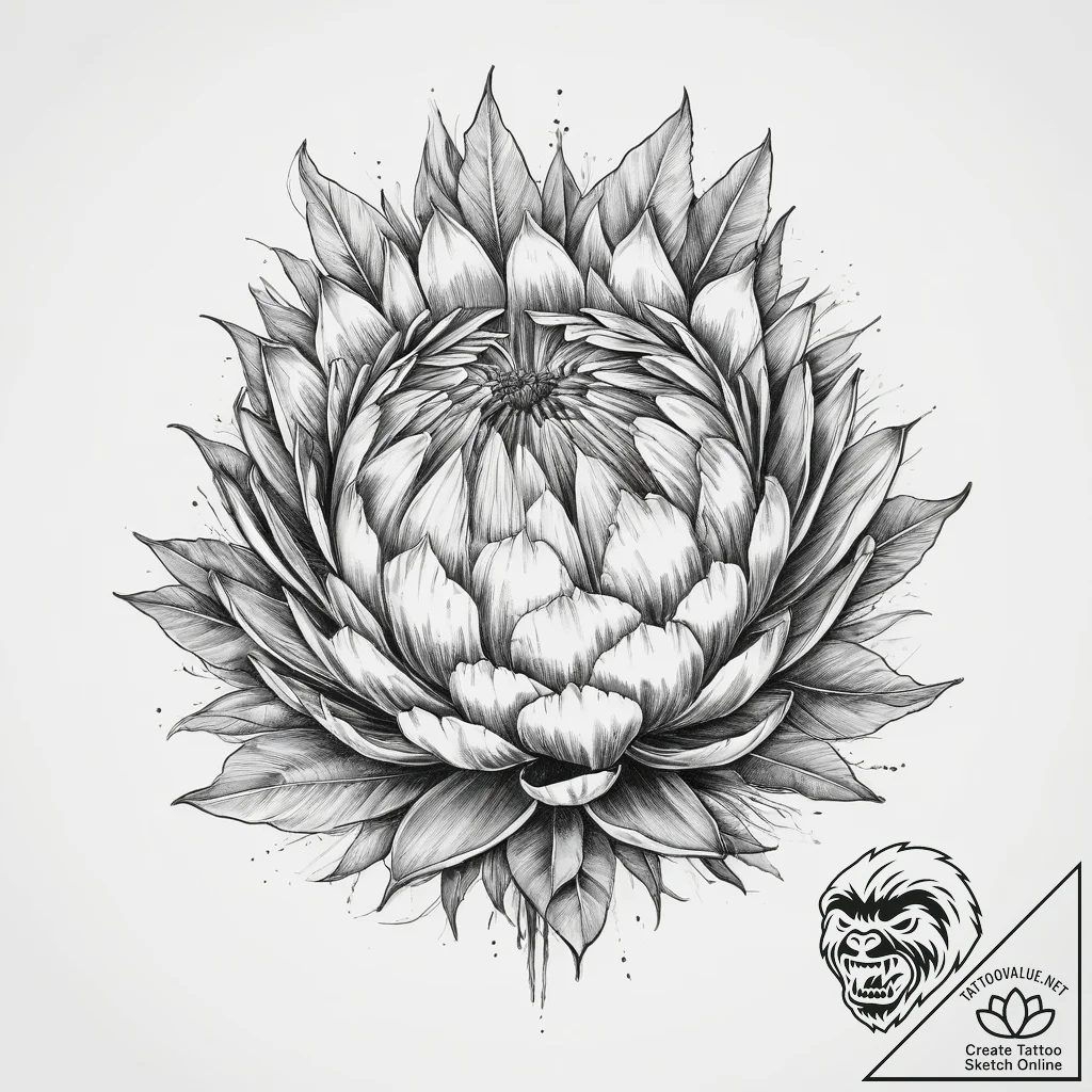 Tattoo sketch king protea, ink illustration f... - tattoo sketch (№1759618843_0, 04.10.2025 23:00) — tattoovalue.net