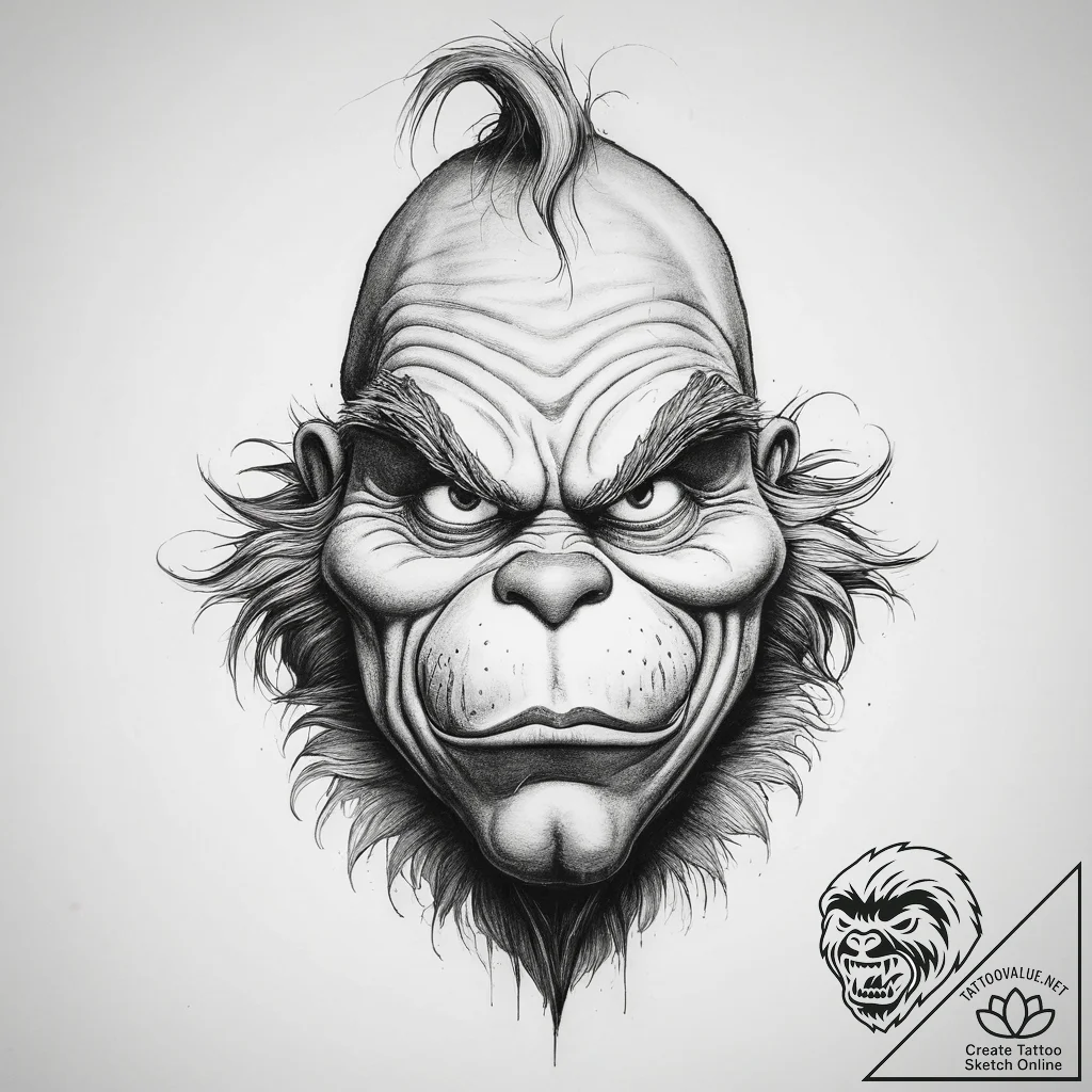 Tattoo sketch the grinch with a life, tattoo... - tattoo sketch (№1759620812_0, 04.10.2025 23:33) — tattoovalue.net