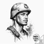 Tattoo sketch soldier with a brush, ink illus… – tattoo sketch (№1759621031_0, 04.10.2025 23:37) — tattoovalue.net