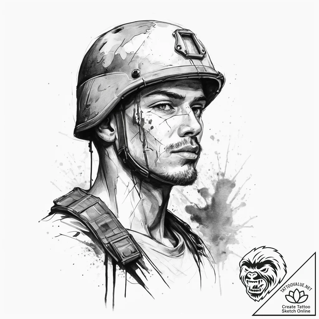 Tattoo sketch soldier with a brush, ink illus... - tattoo sketch (№1759621031_0, 04.10.2025 23:37) — tattoovalue.net