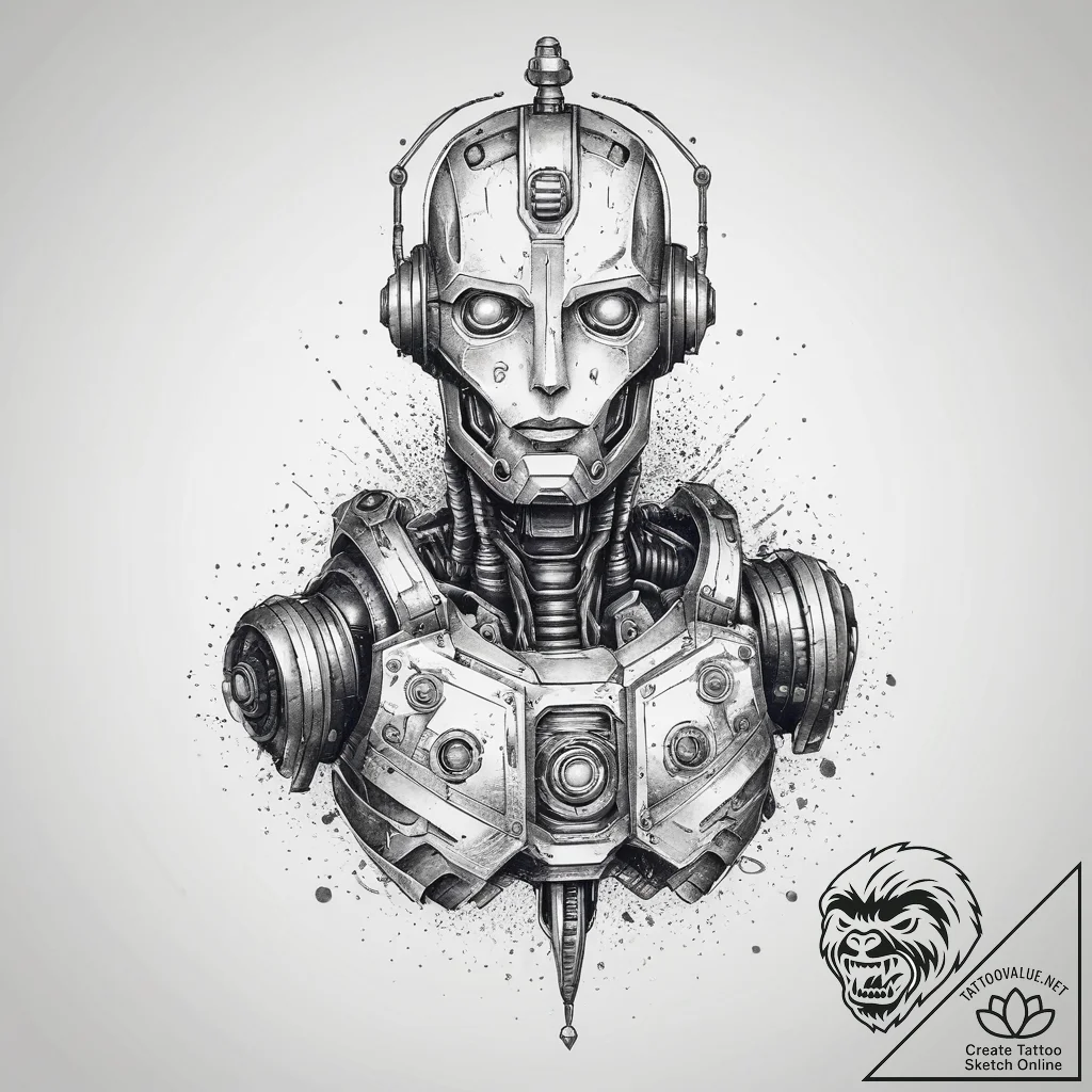 Tattoo sketch geek a sci-fi robot, tattoo fla... - tattoo sketch (№1759625920_0, 05.10.2025 00:58) — tattoovalue.net