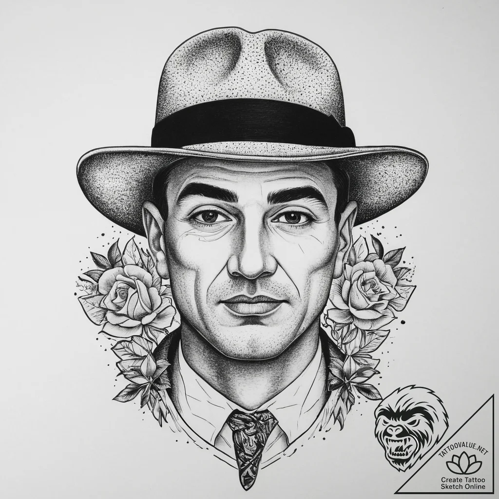 Tattoo sketch vito genovese with a hat, tatto... - tattoo sketch (№1759654031_0, 05.10.2025 08:47) — tattoovalue.net