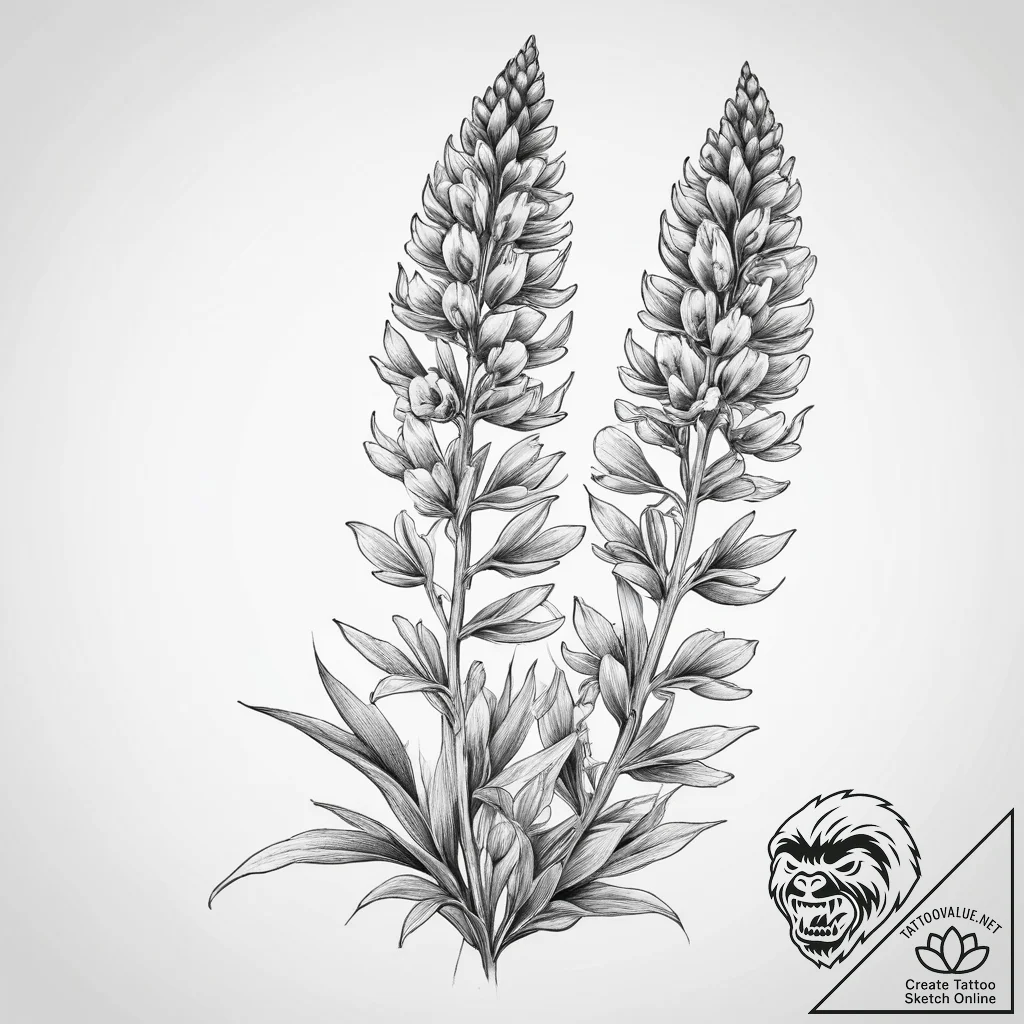 Tattoo sketch lupine flower, concept art for... - tattoo sketch (№1759654273_0, 05.10.2025 08:51) — tattoovalue.net