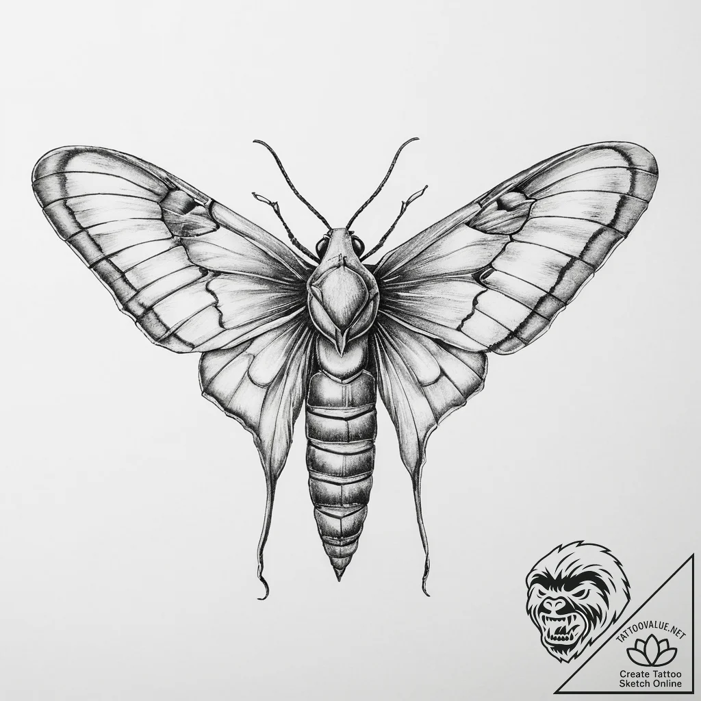 Tattoo sketch sphinx moth - tattoo sketch (№1759654956_0, 05.10.2025 09:02) — tattoovalue.net