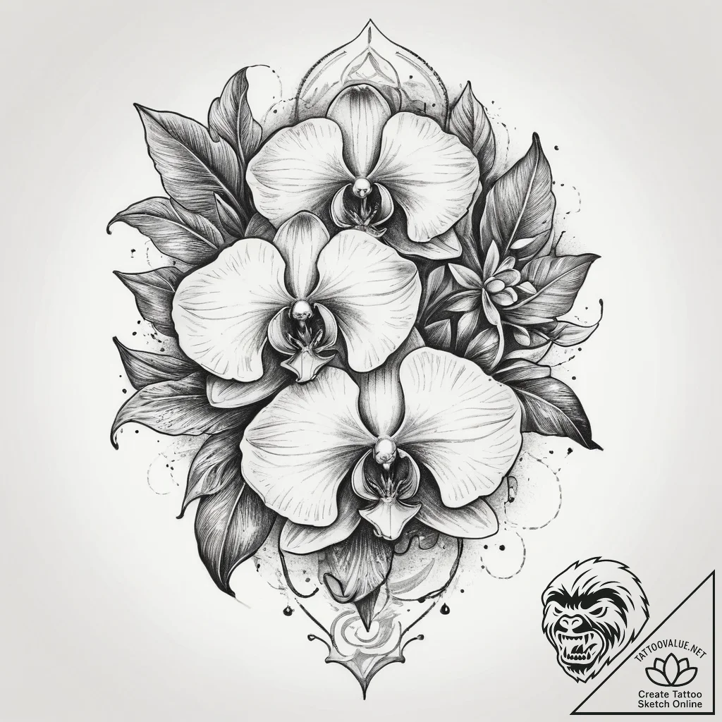 Tattoo sketch orchid, ink illustration for ta... - tattoo sketch (№1759655175_0, 05.10.2025 09:06) — tattoovalue.net