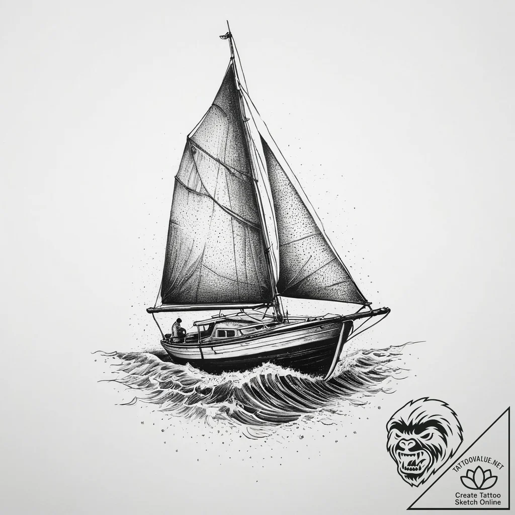 Tattoo sketch sailing a person on a boat, art... - tattoo sketch (№1759655615_0, 05.10.2025 09:13) — tattoovalue.net