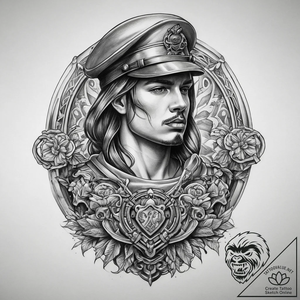 Tattoo sketch soldier with a lock, ink illust... - tattoo sketch (№1759656929_0, 05.10.2025 09:35) — tattoovalue.net
