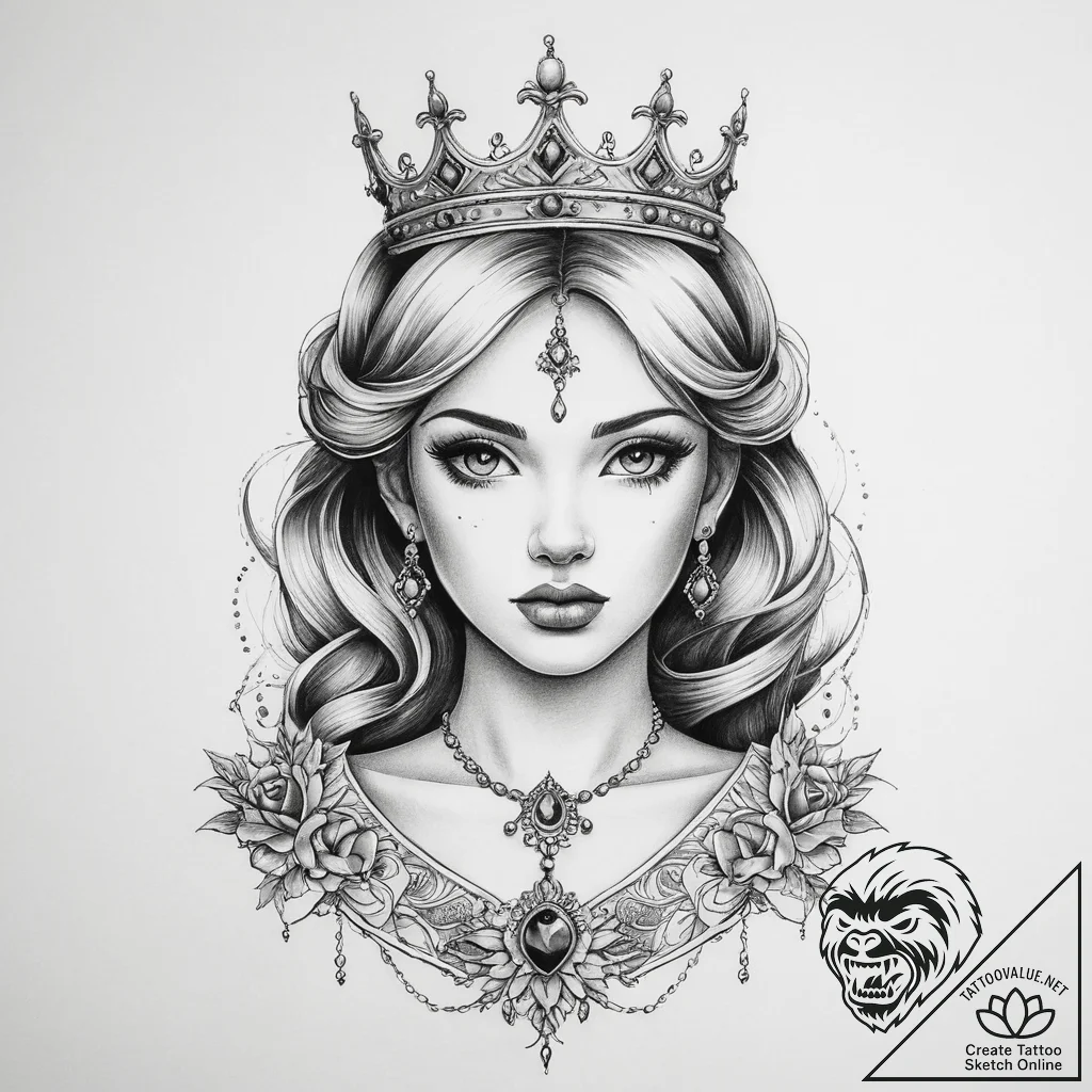 Tattoo sketch princess tattoo - tattoo sketch (№1759657151_0, 05.10.2025 09:39) — tattoovalue.net