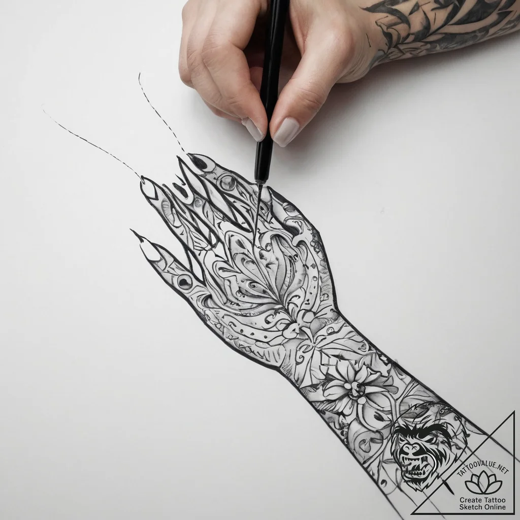 Tattoo sketch hands with a needle - tattoo sketch (№1759659191_0, 05.10.2025 10:13) — tattoovalue.net
