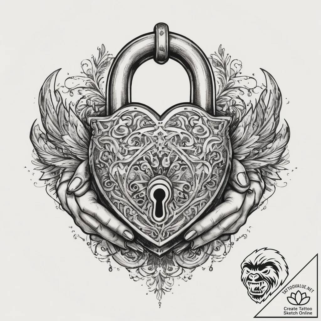 Tattoo hands with a lock, concept art for tat... - tattoo sketch (№1759660077_0, 05.10.2025 10:27) — tattoovalue.net