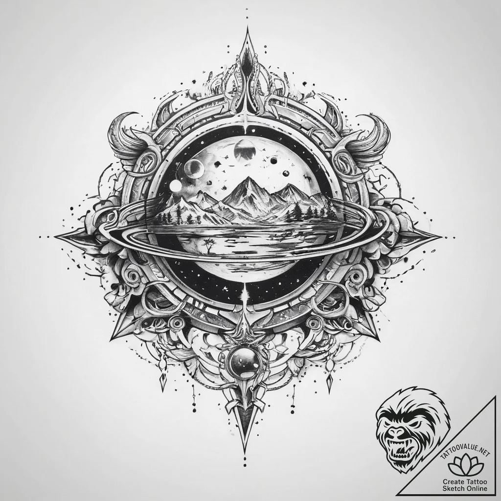 Tattoo sketch cosmic kingdom - tattoo sketch (№1759660948_0, 05.10.2025 10:42) — tattoovalue.net