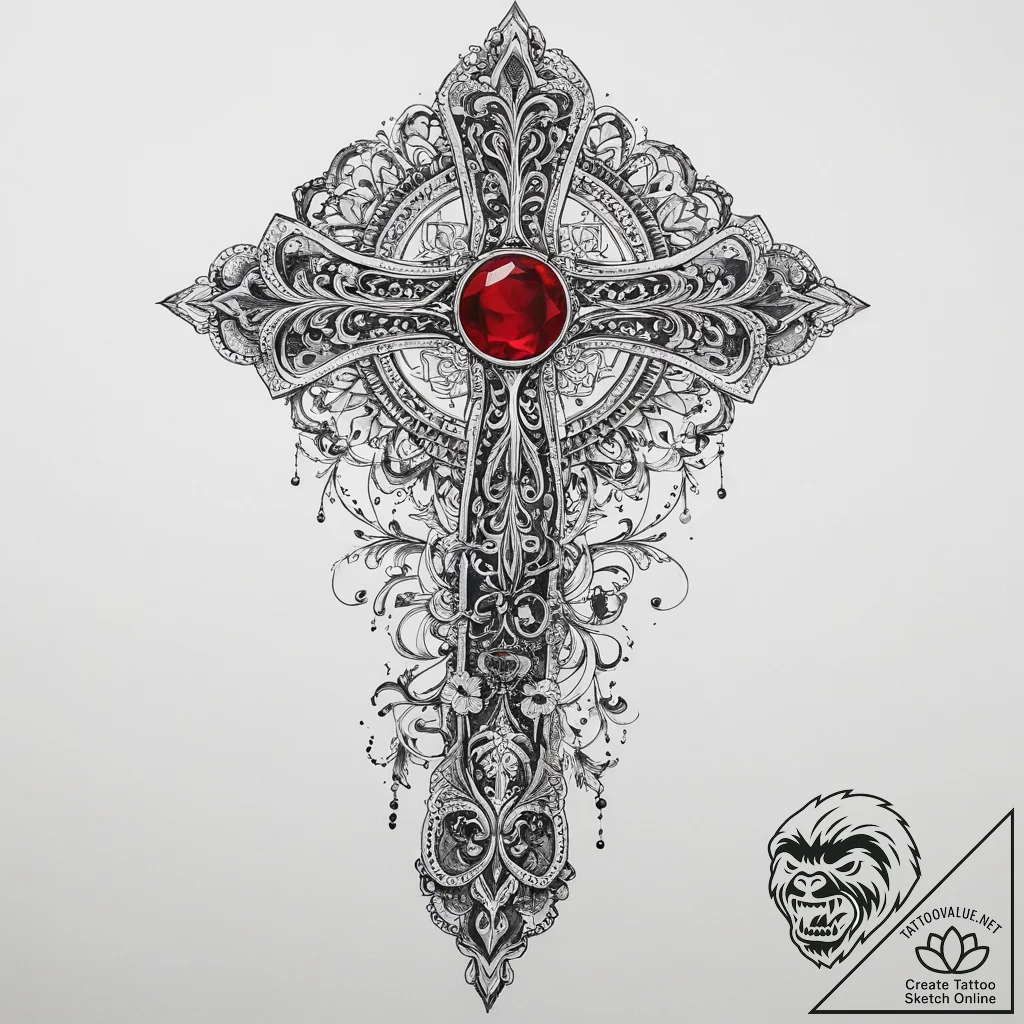 Tattoo sketch ruby, ink illustration for tatt... - tattoo sketch (№1759661166_0, 05.10.2025 10:46) — tattoovalue.net