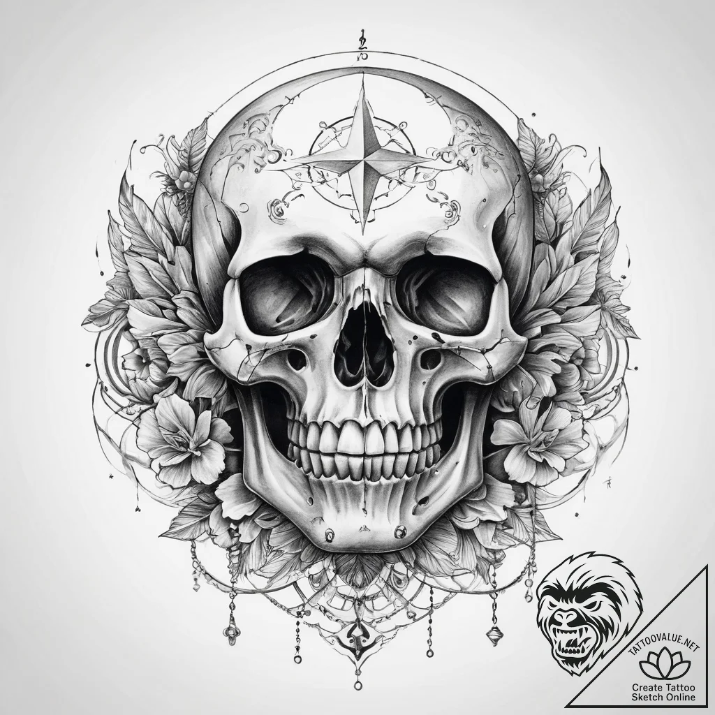 Tattoo sketch череп с гороскопом - tattoo sketch (№1759662929_0, 05.10.2025 11:15) — tattoovalue.net