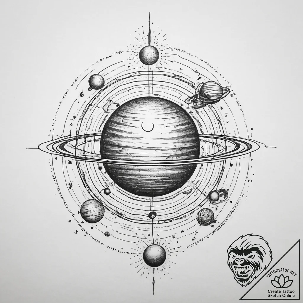 Tattoo sketch solar system, tattoo line art,... - tattoo sketch (№1759663585_0, 05.10.2025 11:26) — tattoovalue.net