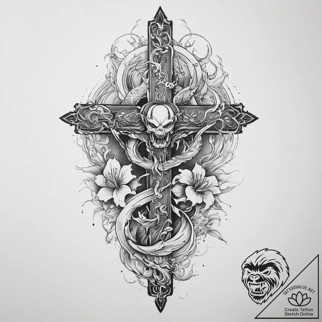 Tattoo sketch hands holding a cross, concept... - tattoo sketch (№1759665118_0, 05.10.2025 11:51) — tattoovalue.net
