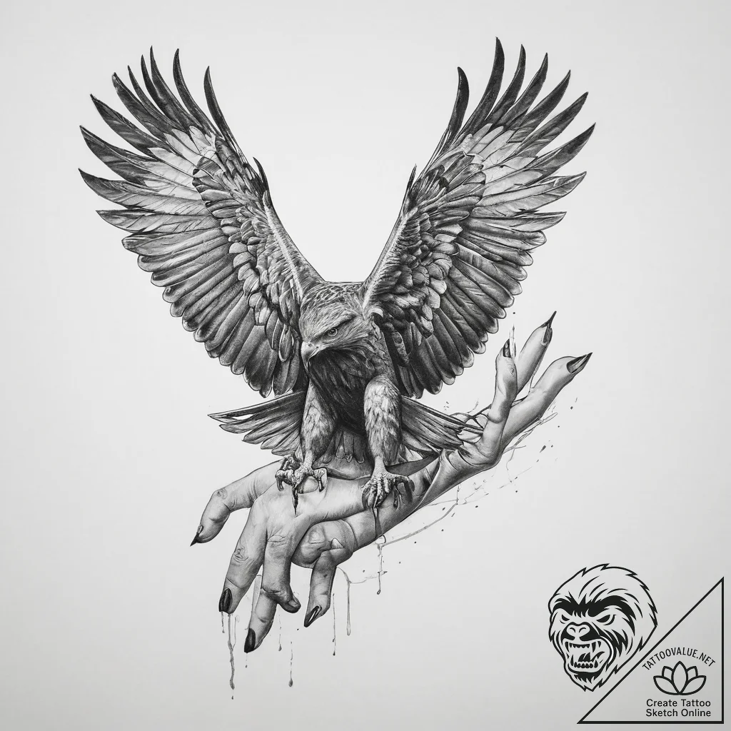 Tattoo sketch hands with a hawk - tattoo sketch (№1759666221_0, 05.10.2025 12:10) — tattoovalue.net