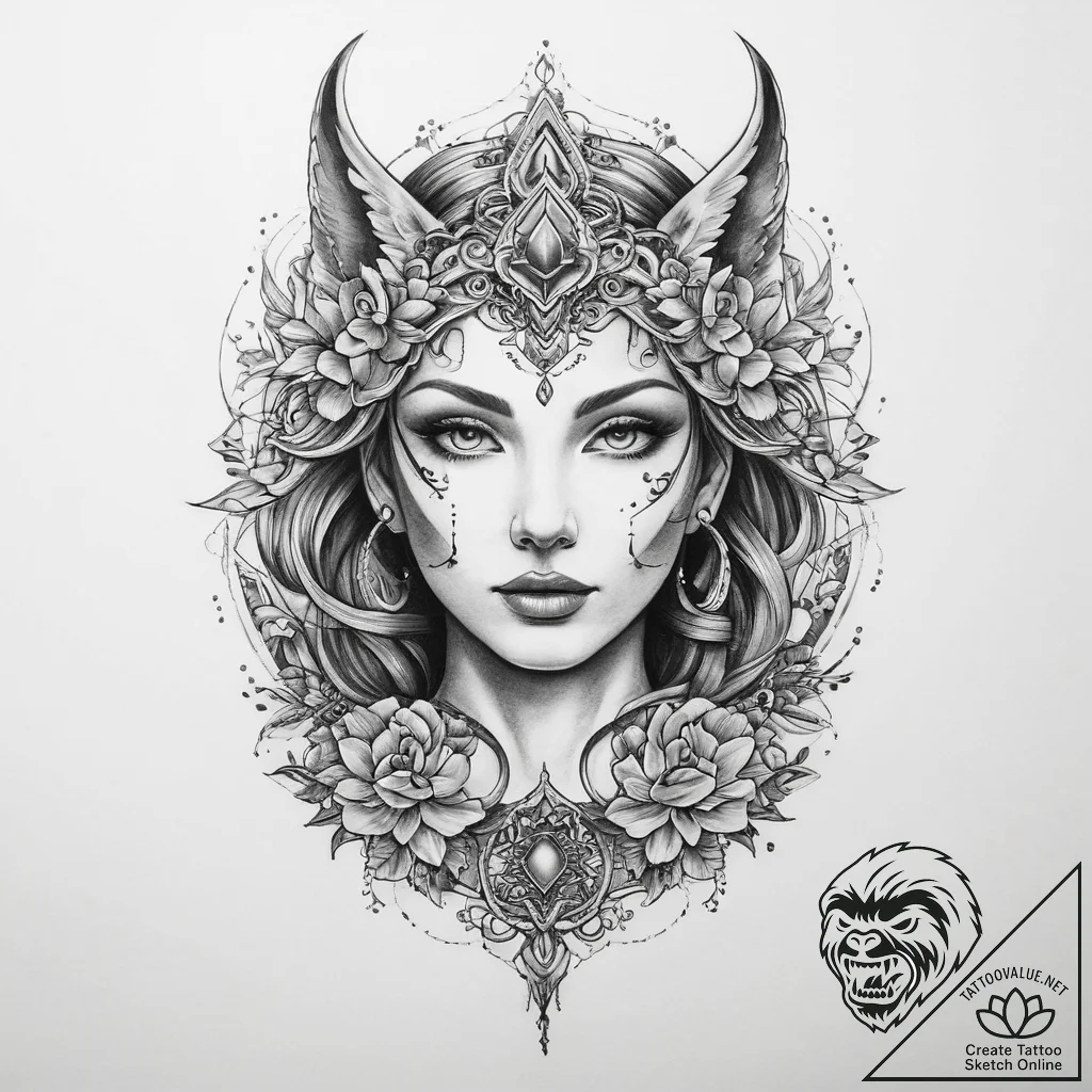 Tattoo sketch mystical narrative - tattoo sketch (№1759666881_0, 05.10.2025 12:21) — tattoovalue.net