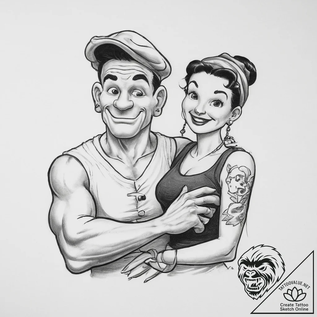 Tattoo sketch popeye with olive oyl - tattoo sketch (№1759667098_0, 05.10.2025 12:24) — tattoovalue.net