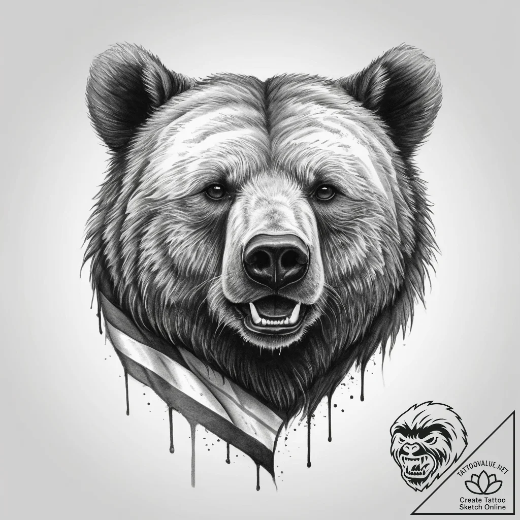 Tattoo sketch bear with a flag, concept art f... - tattoo sketch (№1759667535_0, 05.10.2025 12:32) — tattoovalue.net