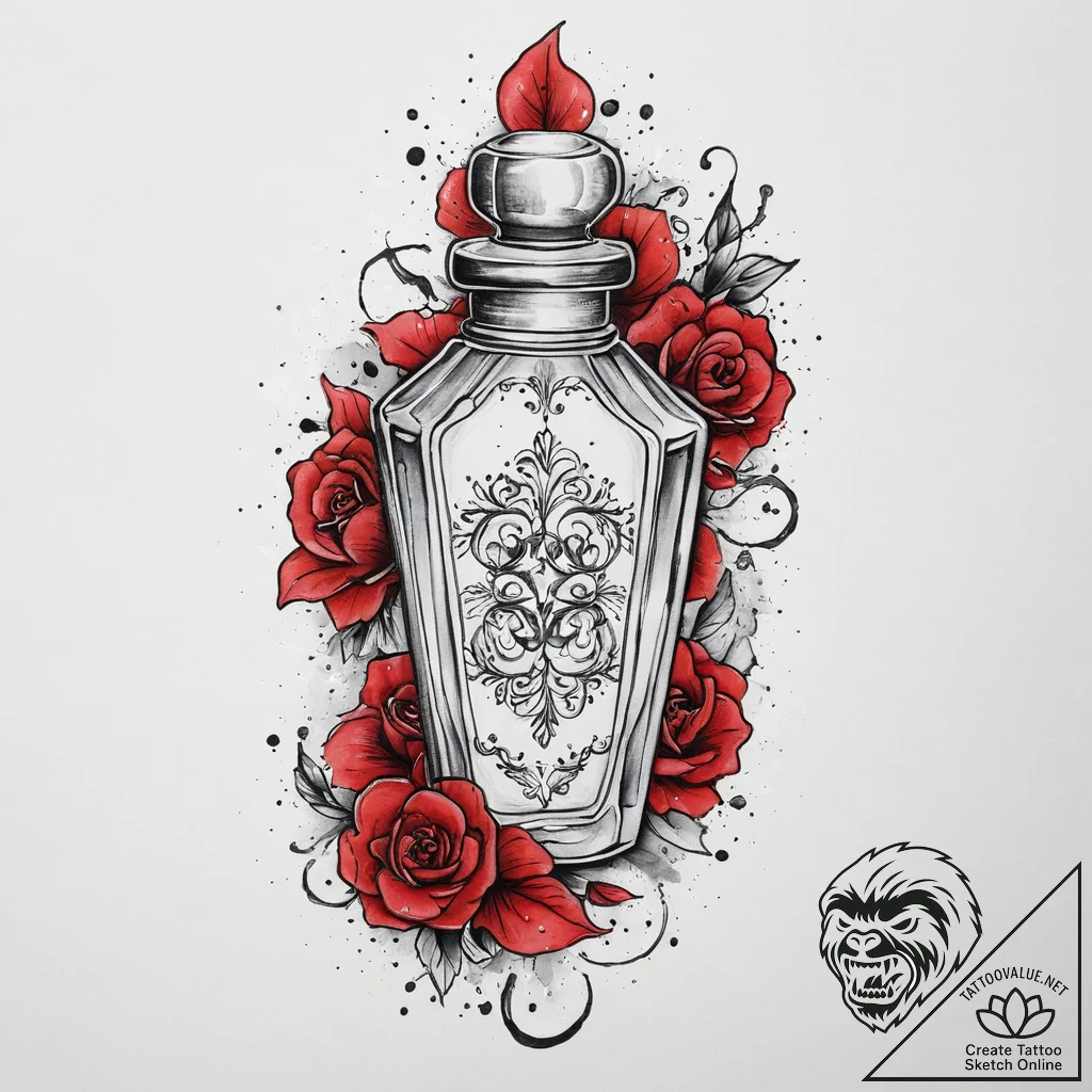Tattoo sketch perfume tattoo, tattoo flash sh... - tattoo sketch (№1759668417_0, 05.10.2025 12:46) — tattoovalue.net