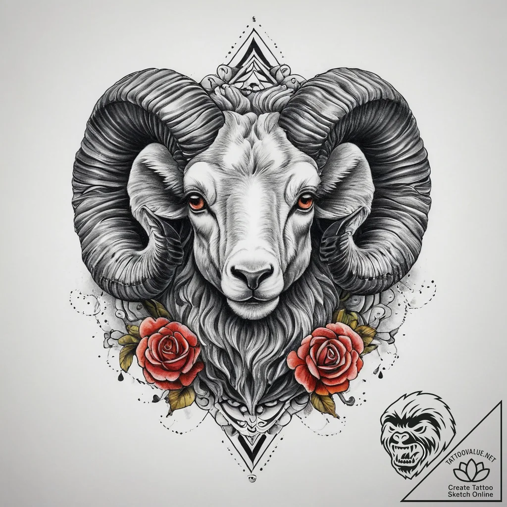 Tattoo sketch aries ram head, artistic tattoo... - tattoo sketch (№1759670170_0, 05.10.2025 13:16) — tattoovalue.net