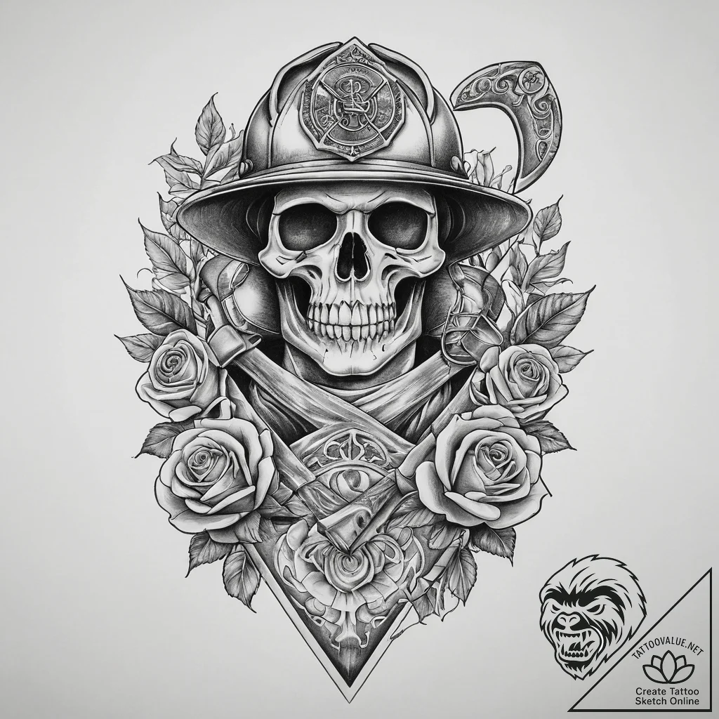 Tattoo sketch firefighter axe and helmet, tat... - tattoo sketch (№1759672579_0, 05.10.2025 13:56) — tattoovalue.net
