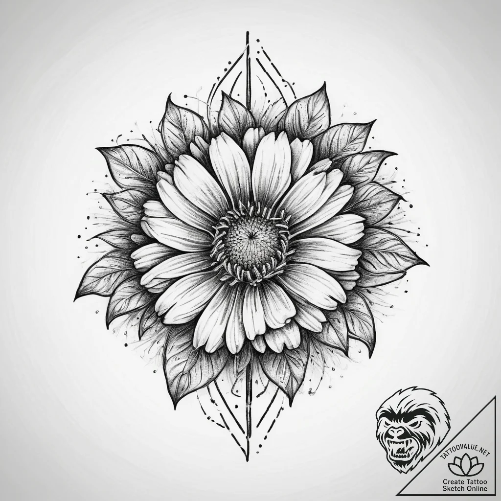 Tattoo sketch marigold, tattoo line art, on a... - tattoo sketch (№1759673459_0, 05.10.2025 14:10) — tattoovalue.net