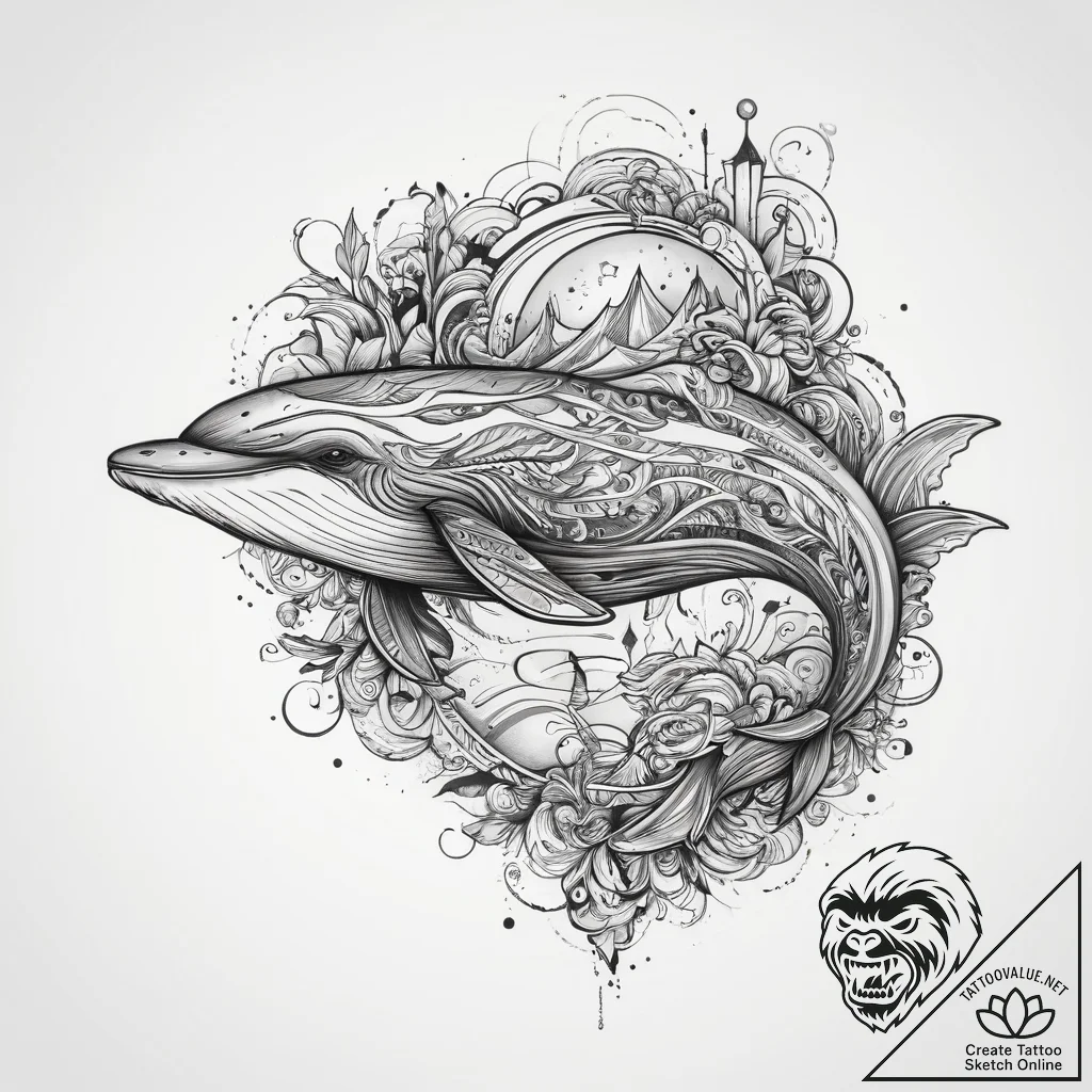 Tattoo sketch whale, concept art for tattoo,... - tattoo sketch (№1759676942_0, 05.10.2025 15:09) — tattoovalue.net